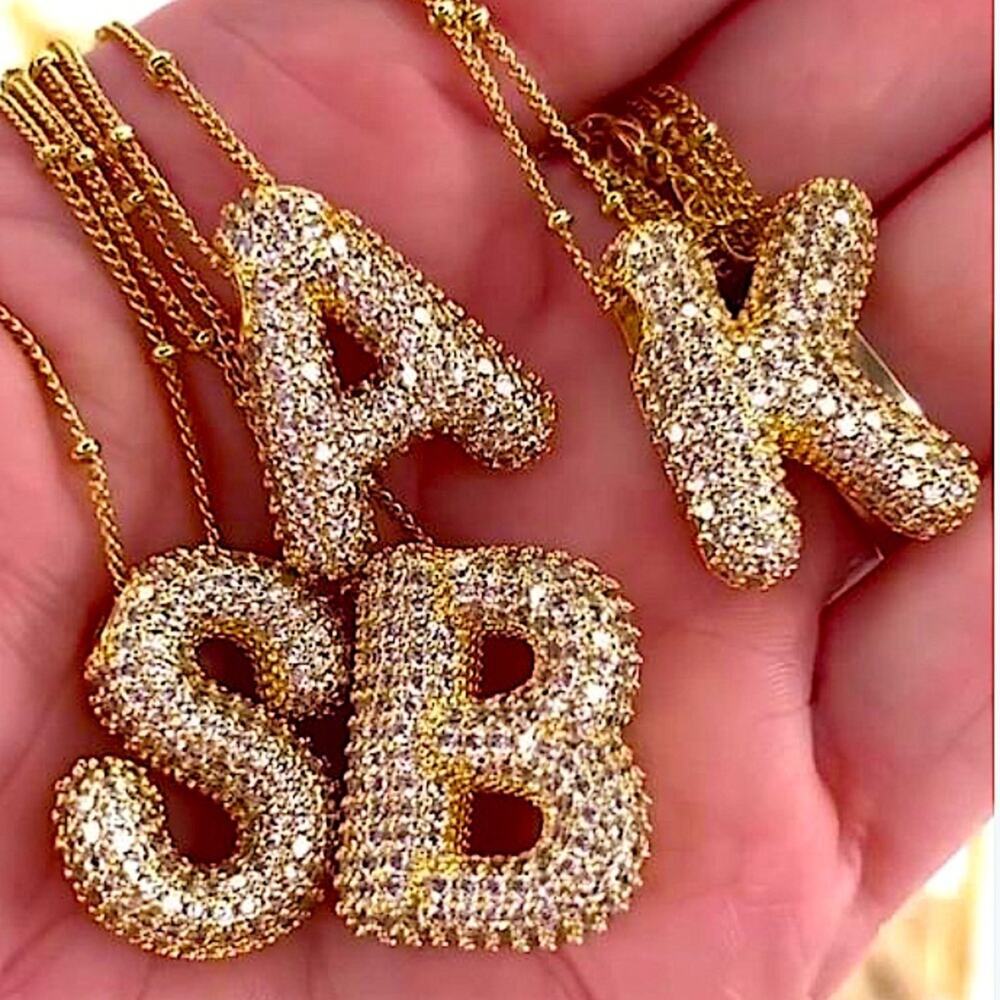 18K Gold Bubble Balloon Initial Necklace-Gold - Picture 2 of 7